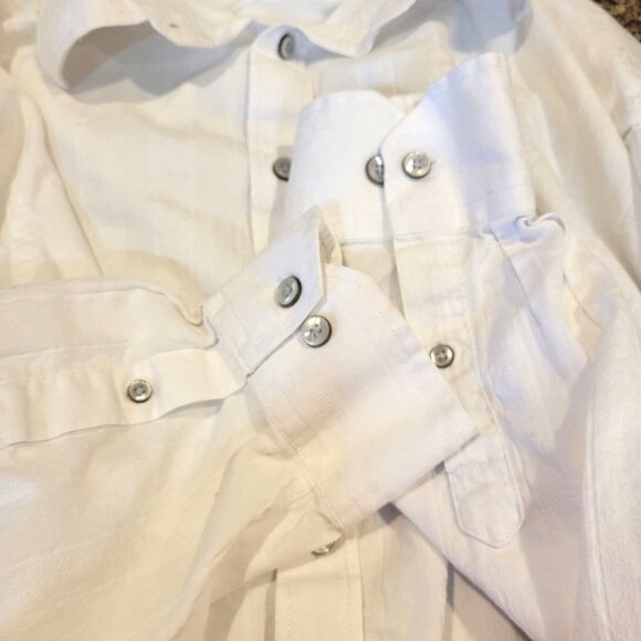 Blue Brand Men's 2X White 100% Cotton Long Sleeve Pearl Button Western Shirt - Picture 8 of 9